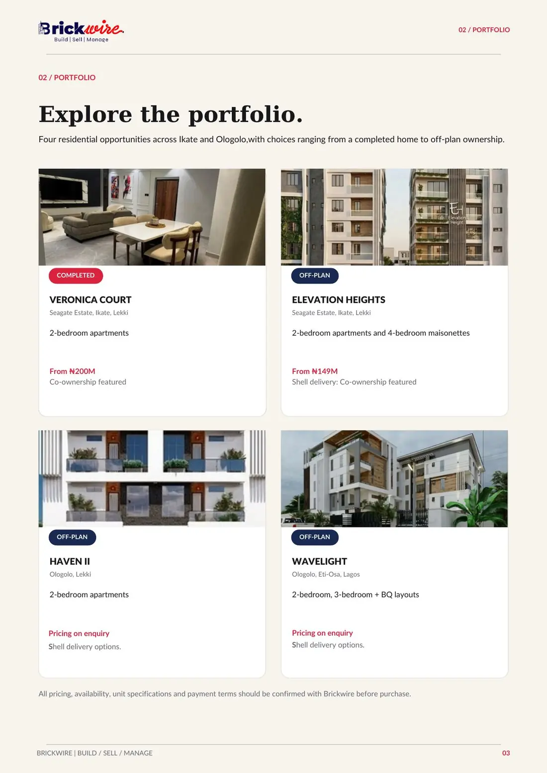 Portfolio — Veronica Court, Elevation Heights, Haven II, Wavelight